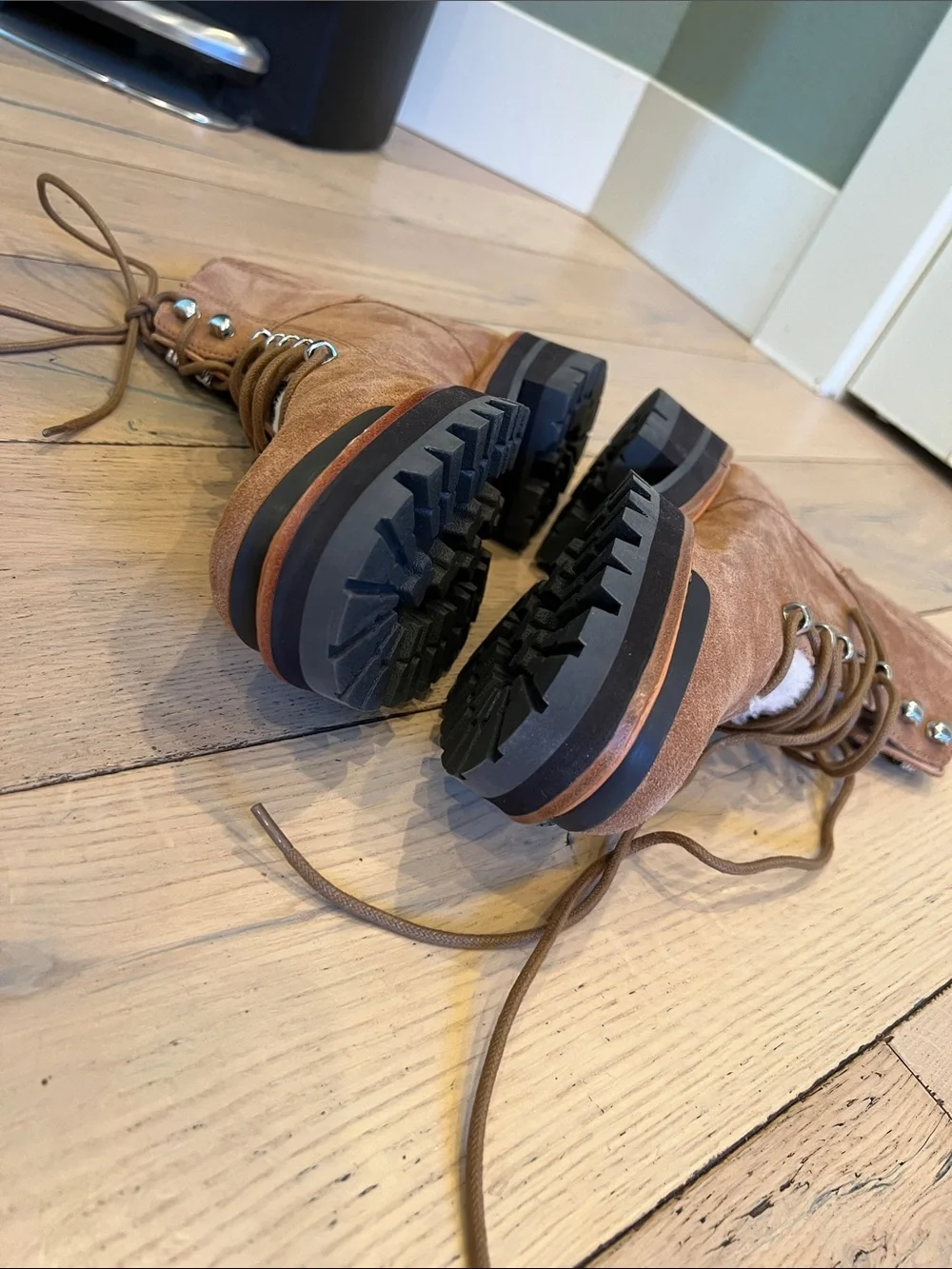 Marc Fisher Suede Lace-Up Hiking Boots in Tan Brown